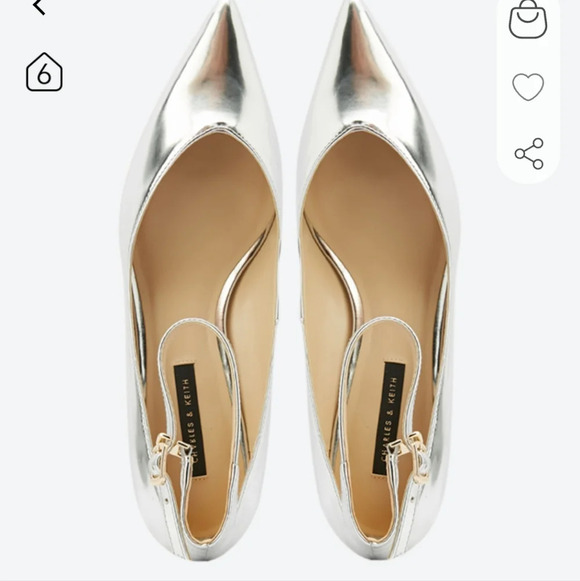 Charles & Keith Buckle Closure Ankle Strap Pointed Toe Pumps - Silver - Picture 3 of 15